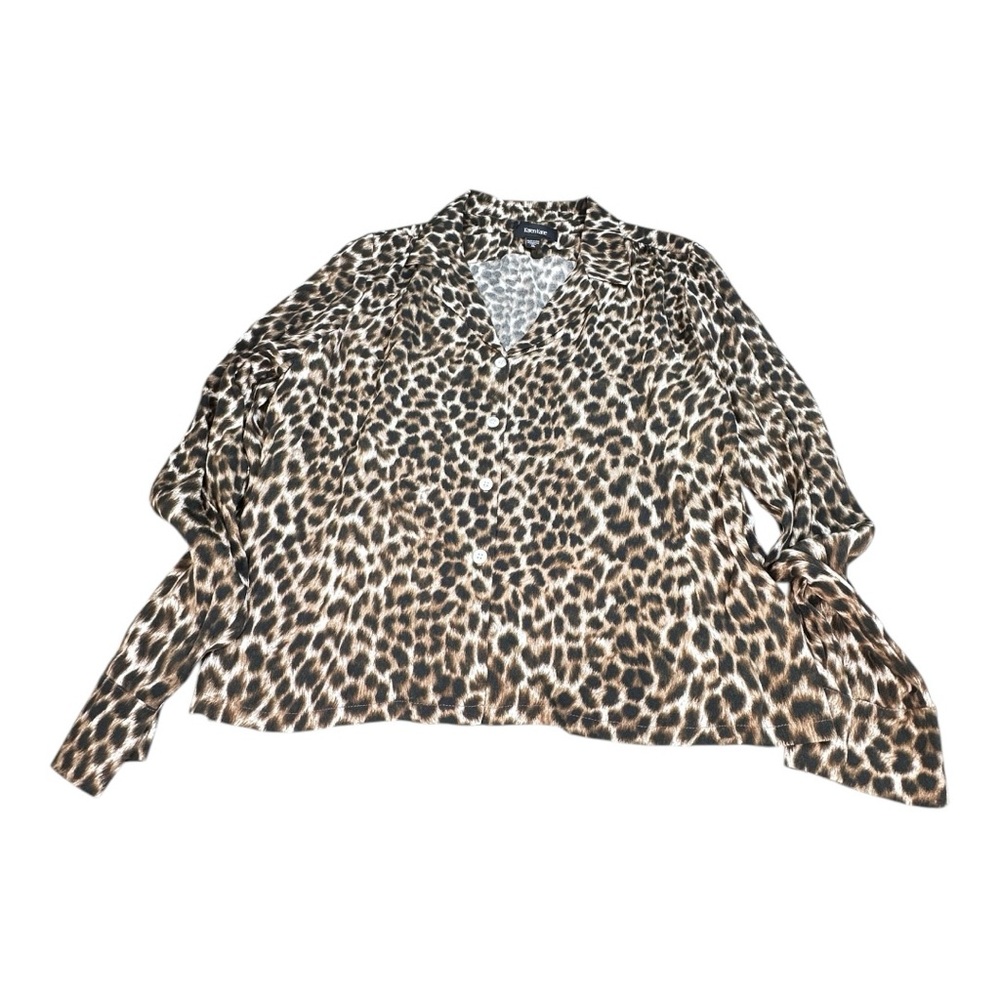 NWOT Karen Kane Women's Long Sleeve Button Up Shirt, XL, Leopard 100% Vi… - Picture 2 of 7